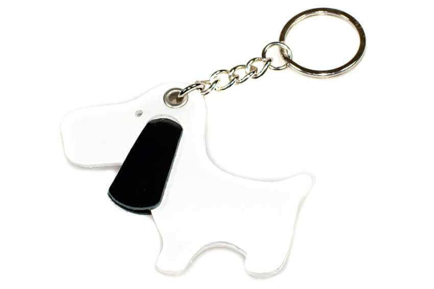 Cute white dog with black ears key ring / bag charm