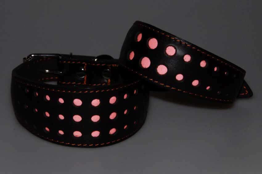Dusk safety brown leather reflective dog collar in low light conditions