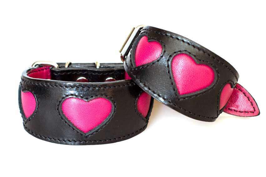 Pink fuchsia hearts sighthound collar in XS and XXS