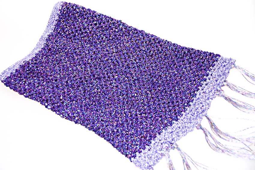 Purple crochet snood with tassels