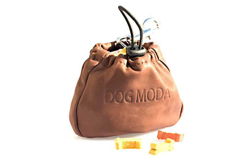 Dog training brown leather clip treat bag