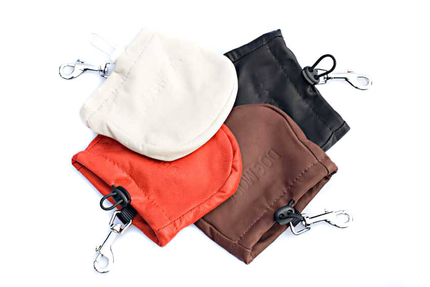 Treat bags available in black, red, brown and white leather