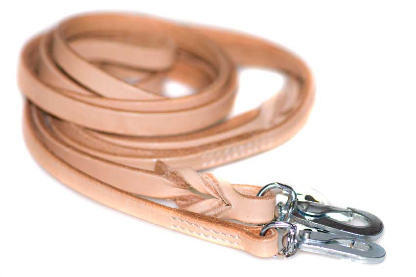 Dog Moda beige leather leash - narrow stitched and wide plaited leather dog leashes