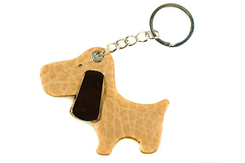 Golden brown leather dog key ring
