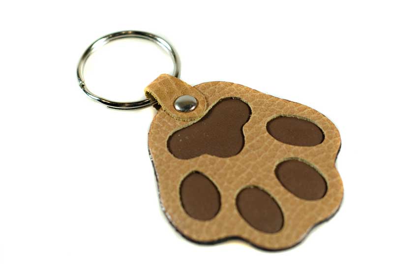 Dog paw leather key ring  in beige