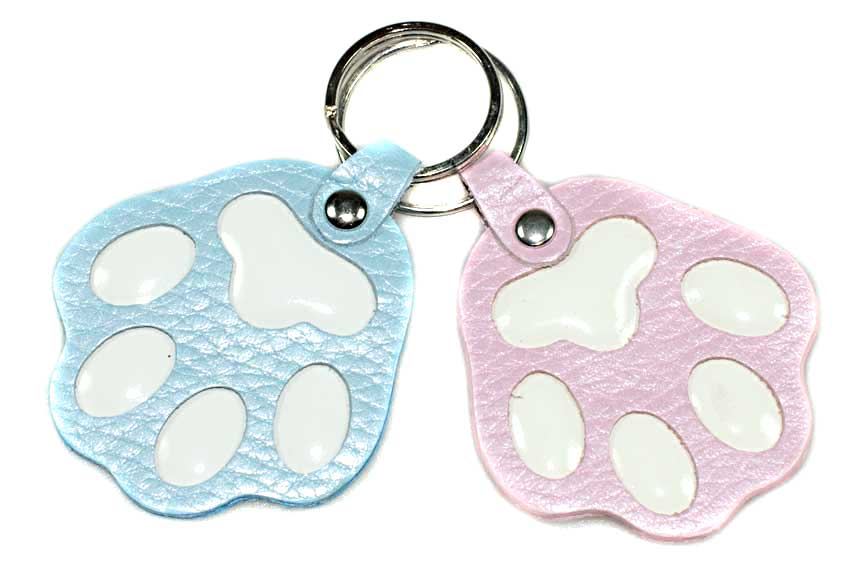 Blue and pink dog paw key rings