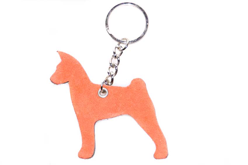 Red & brown Basenji key ring chain fob / bag charm. Red side of leather keyring