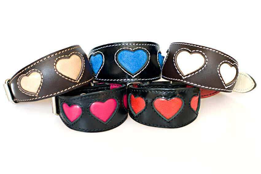 Hearts hound collars collection in XS for Italian Greyhound, puppies and smaller hounds