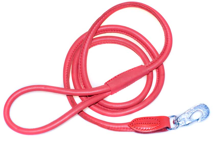Flame red rolled leather dog lead 1.5m / 5ft