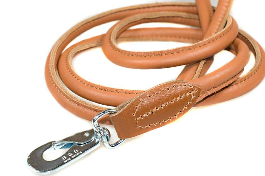 Tan rolled leather lead to match beige snake hound collar