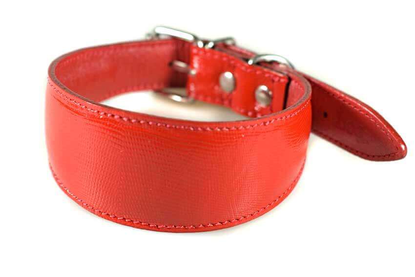Traditional handmade red leather hound collar