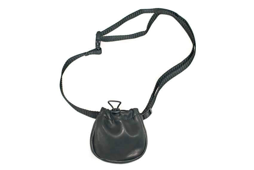Dog training and dog show black leather bait bag with adjustable belt