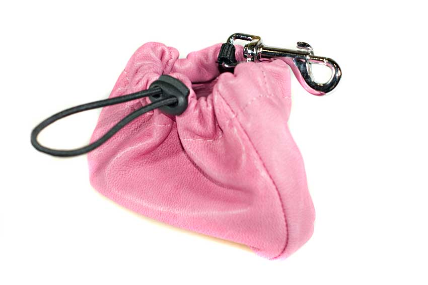 Dog training pink leather clip-on treat bag