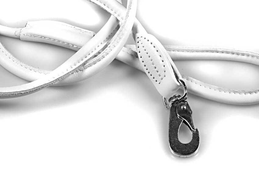 White rolled leather dog lead