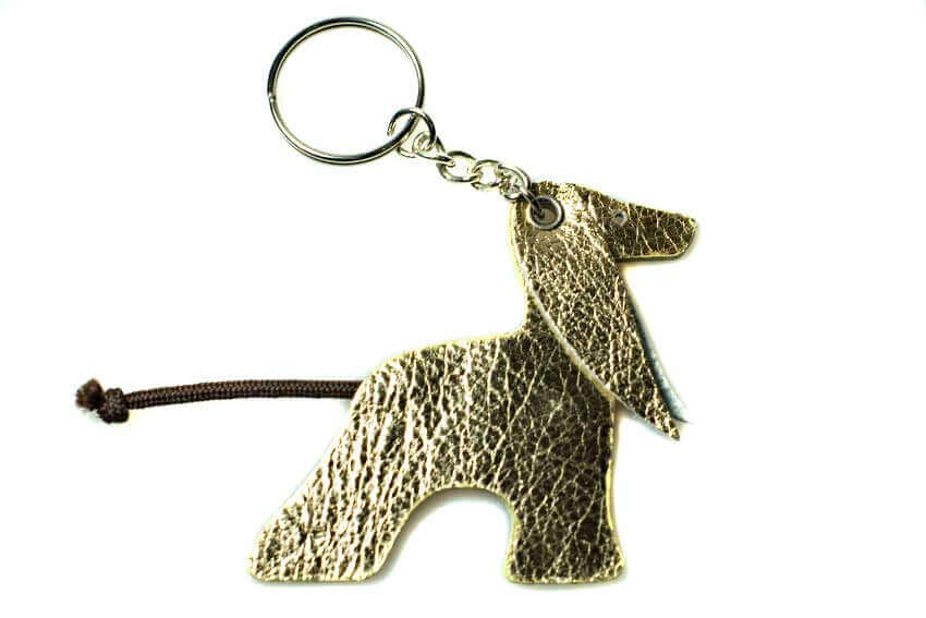 Gold leather Afghan hound key ring