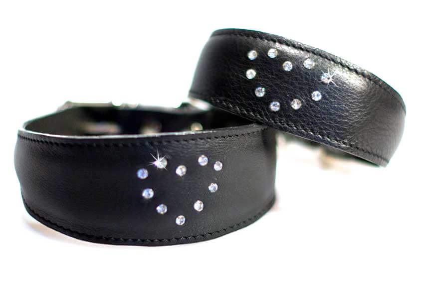 Black diamonds heart leather hound collar
