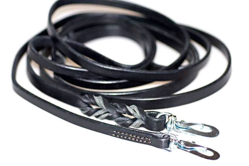 Narrow and wide black bridle leather dog leads