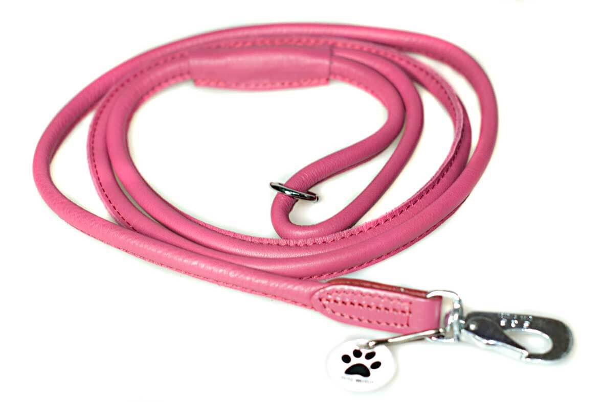 Premium pink rolled leather dog lead