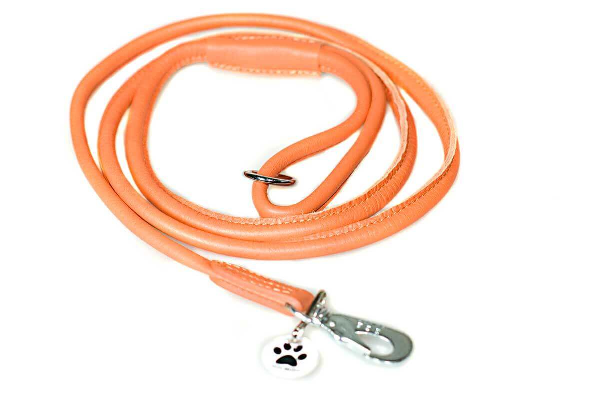 Orange rolled leather dog lead 1.5m / 5ft