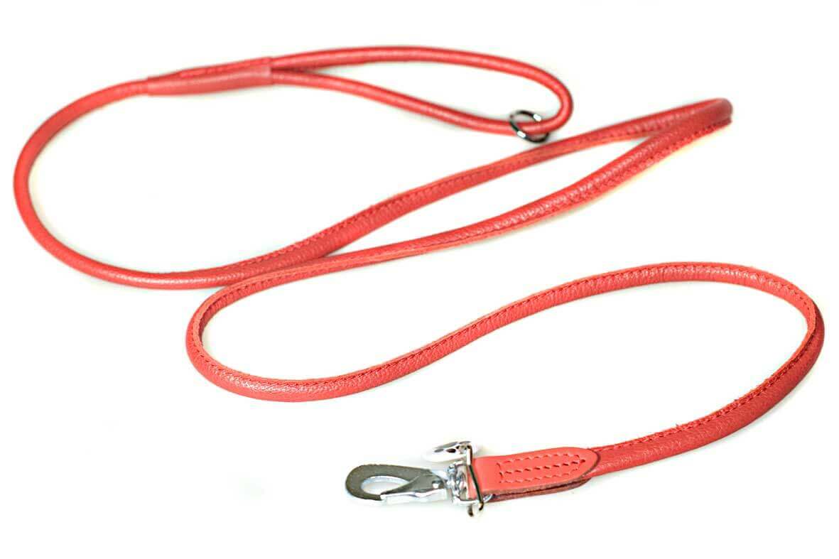 Red rolled leather dog lead to match the MOD / RAF pilot leather sighthound collar