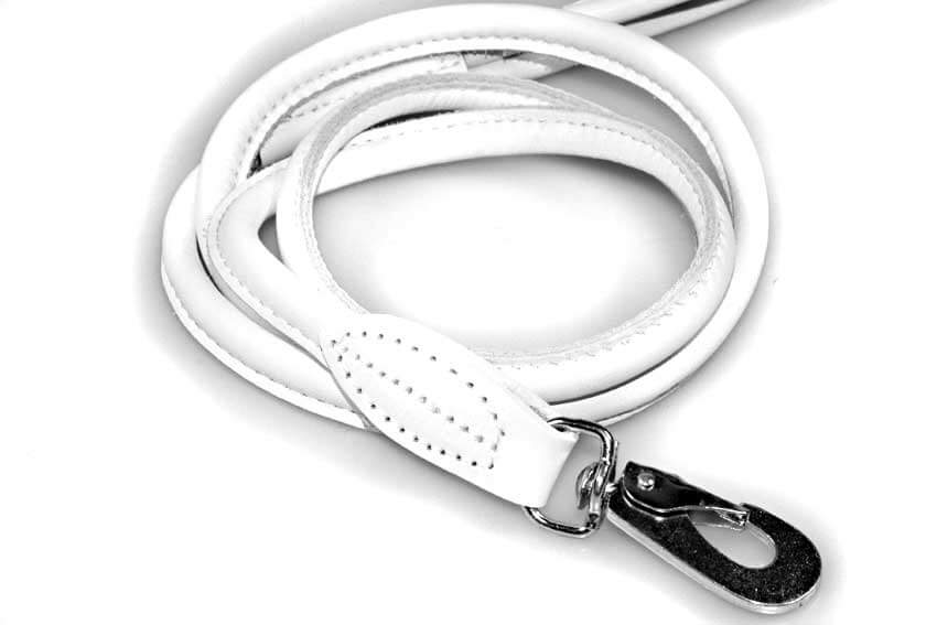 Premium white rolled leather lead for a special set