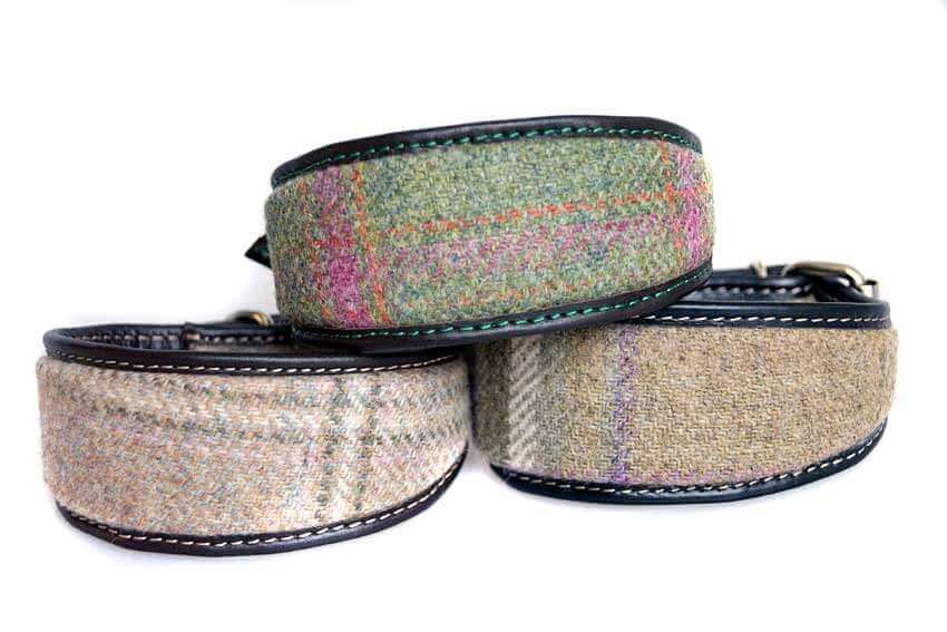 Bespoke tweed whippet collars to custom made for tweed dog coat manufacturer