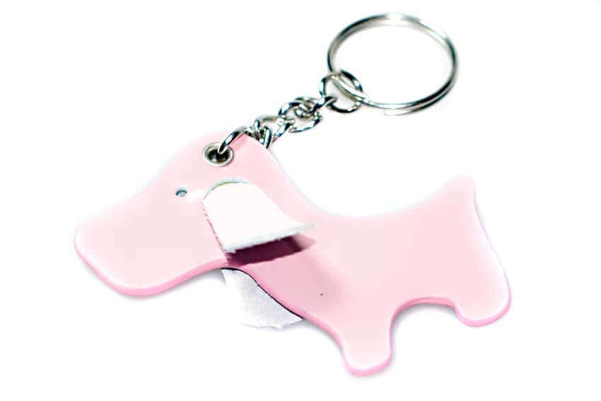 Cute baby pink dog with black ears key ring / bag charm