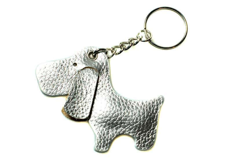 Cute silver dog with black ears key ring / bag charm
