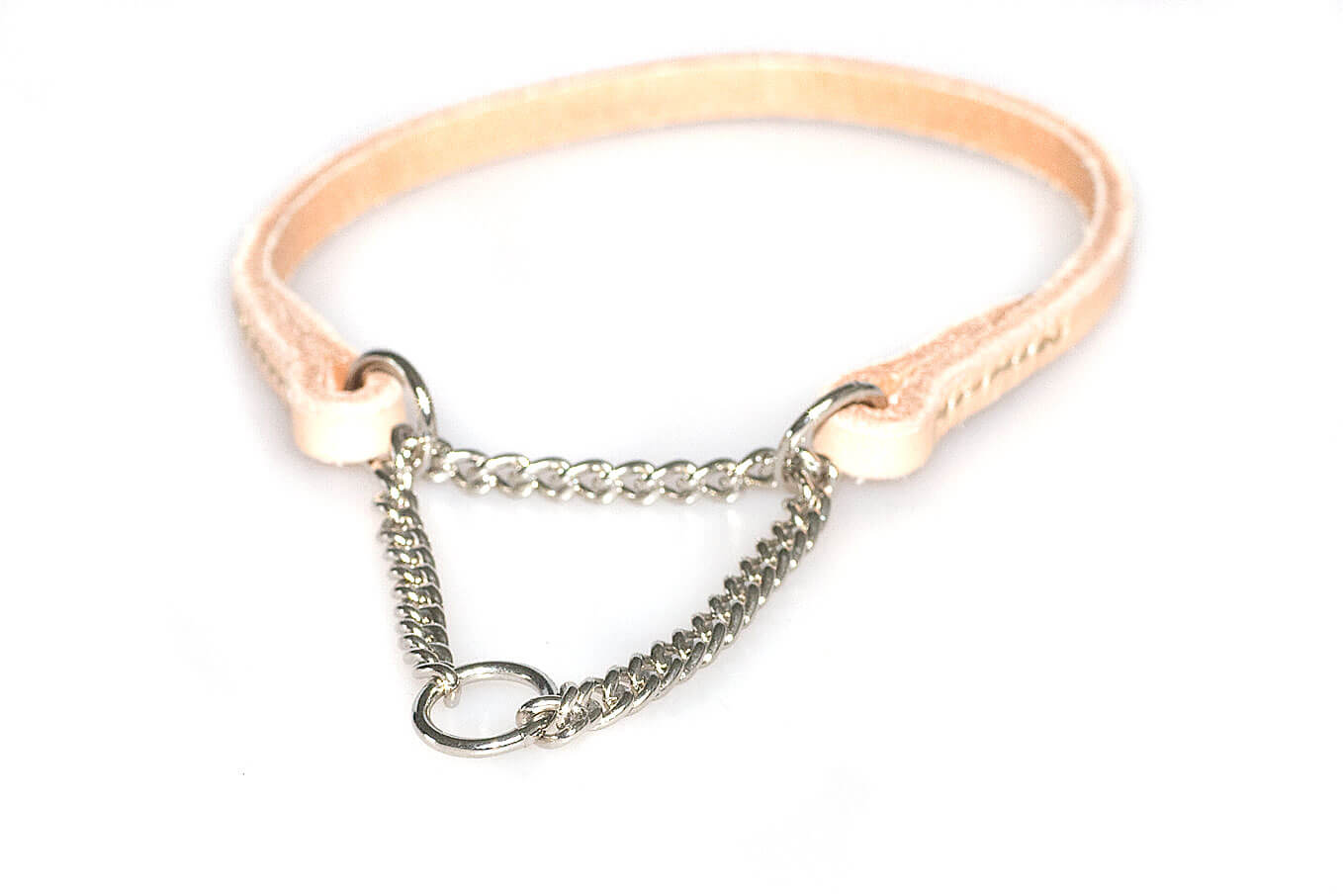 Beige leather martingale dog show collar