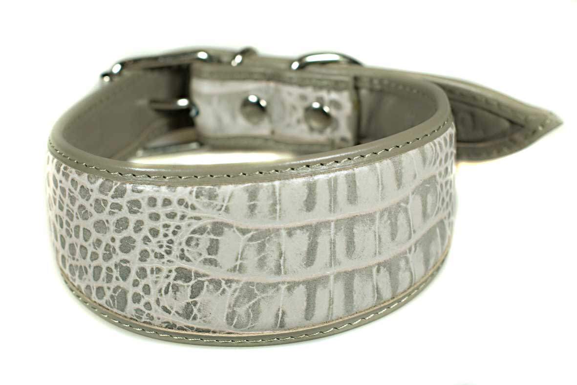 Silver grey leather hound collar