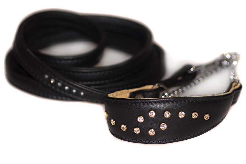 Swarovski crystal martingale hound collar with matching lead