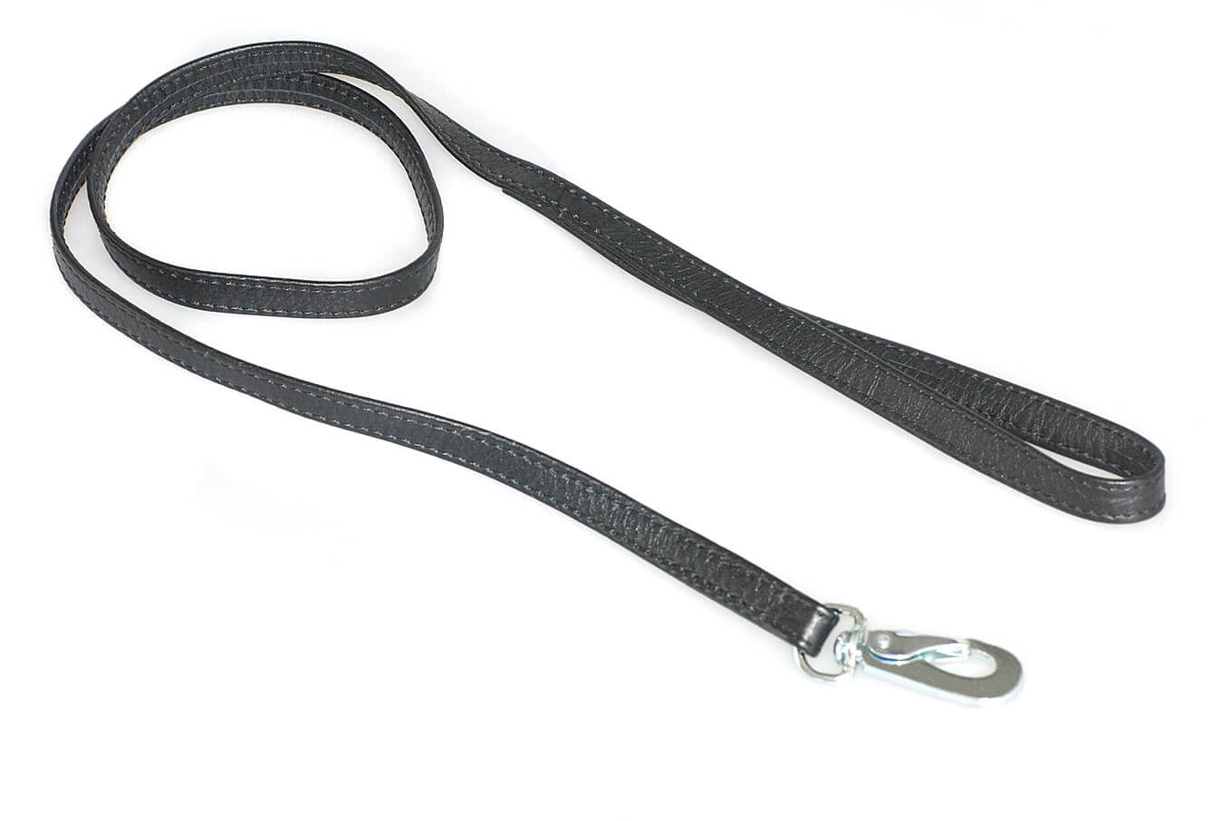 Soft black nappa leather double folded stitched dog lead
