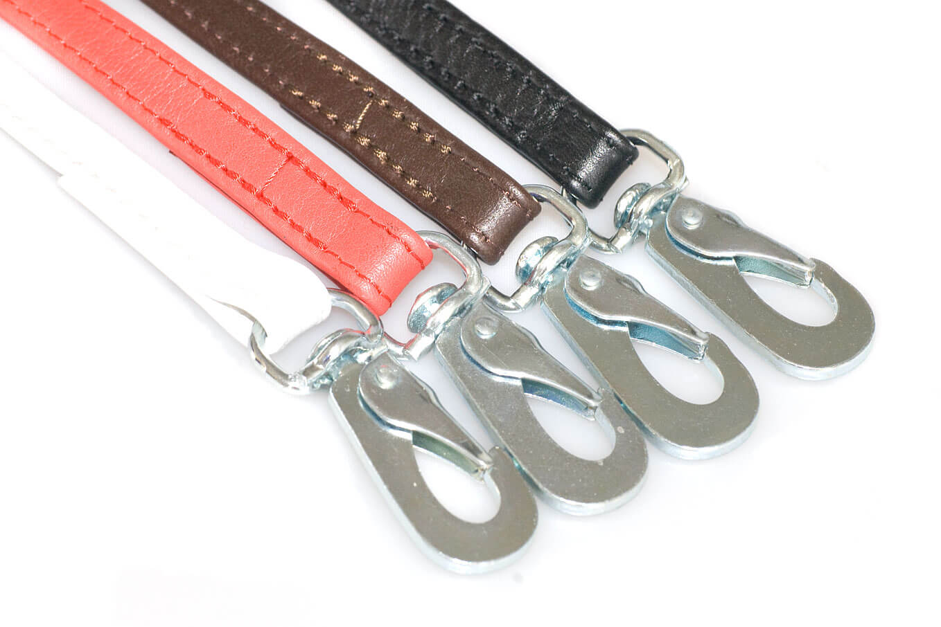 Soft nappa leather dog show leads in red, white. black and brown