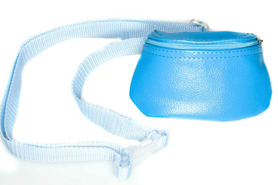 Blue dog training and dog show lilac leather bait bag with adjustable belt and zip