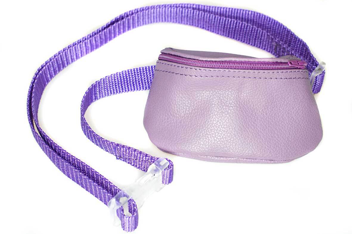 Dog training and dog show lilac leather bait bag with adjustable belt and zip