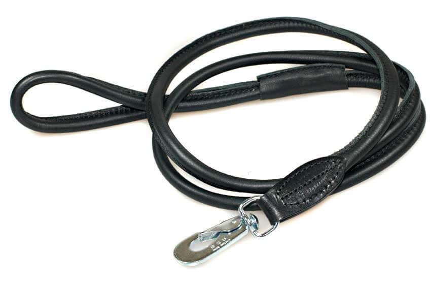 Premium soft rolled black leather dog lead