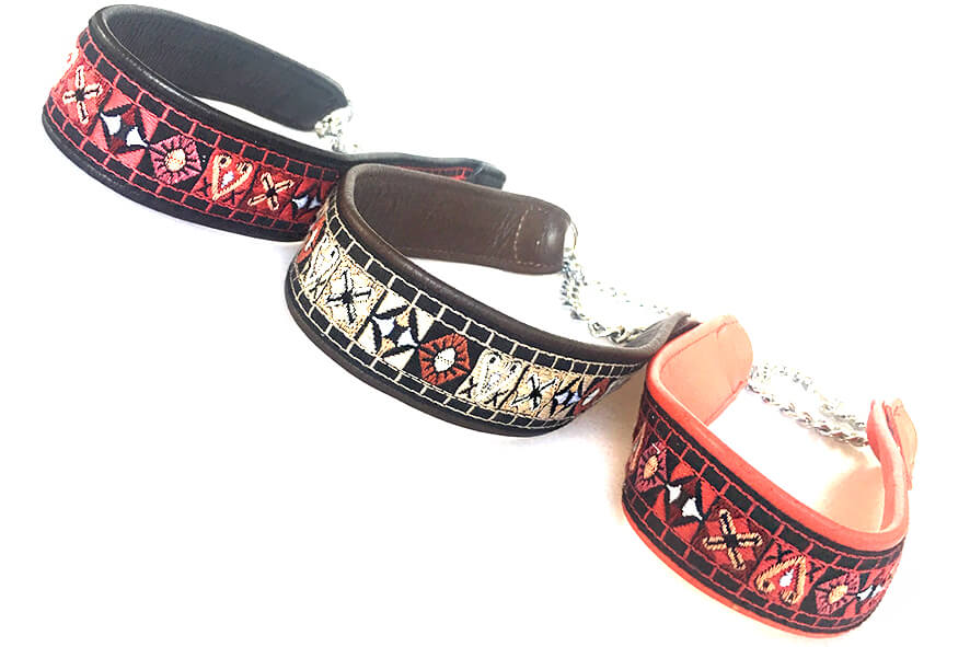 Soft martingale collars in size L available with narrow and wide ribbons