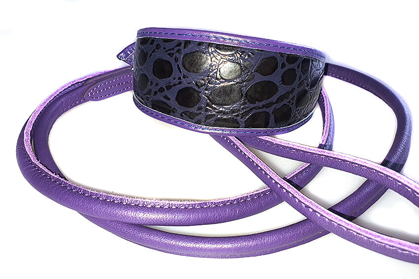Purple indigo snake collar with purple rolled lead