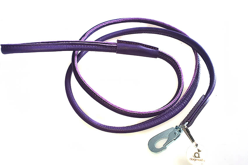 Soft rolled purple leather dog lead 1.5m / 5ft