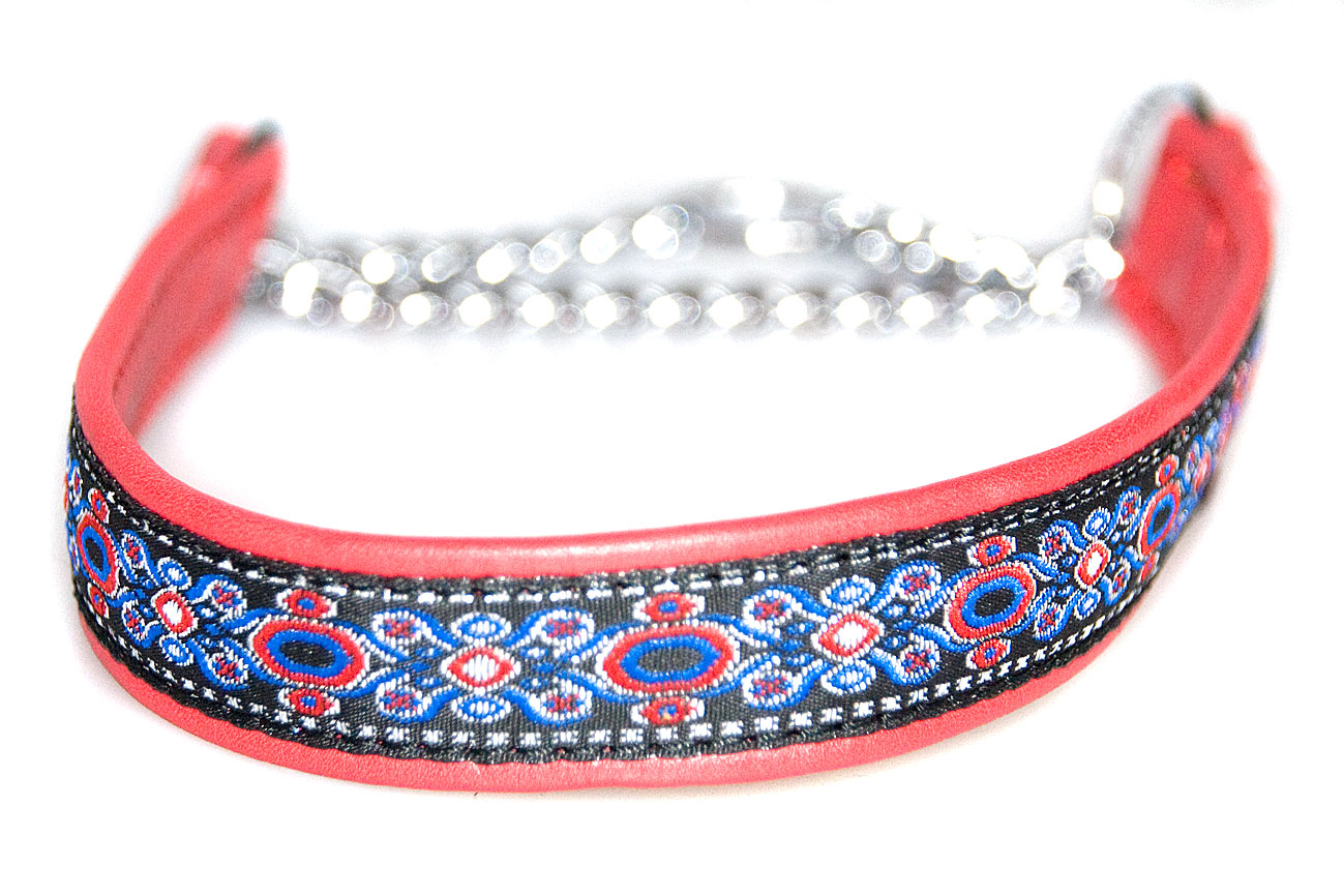 Soft red leather martingale ribbon collar