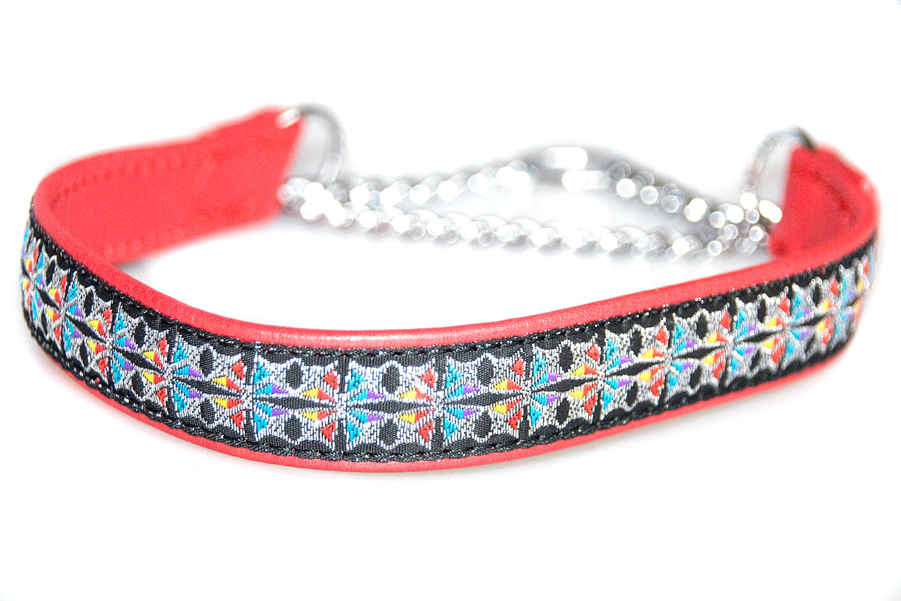 Soft red leather martingale ribbon collar