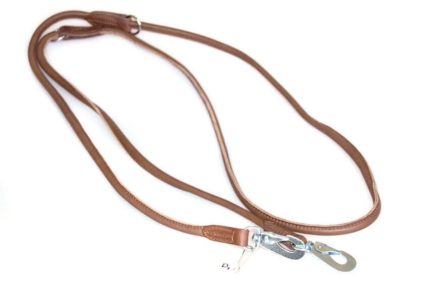 Rolled police style brown leather adjustable dog training lead doubled at 1.2m
