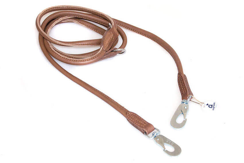 Adjustable brown rolled leather dog lead for training & hands-free walking