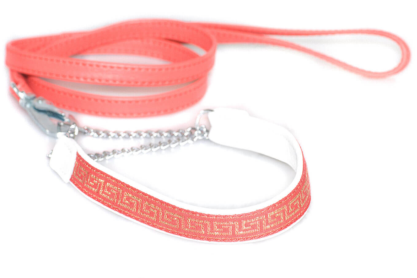 Red nappa leather double stitched lead to match ribbon collars