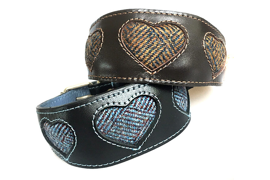 Tarras tweed hearts collar available in brown colourway too