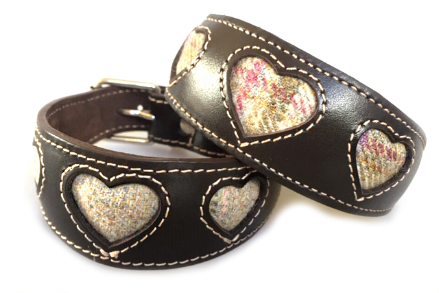 Barley and Heather honey tweed hearts Whippet collars
